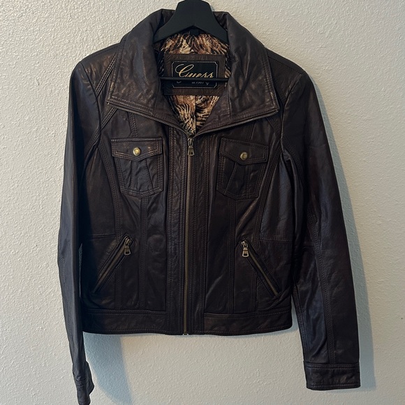 Guess Dark Brown Leather Jacket - Picture 1 of 11